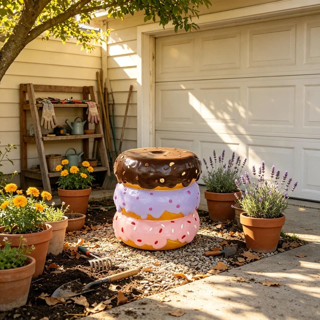 Alt view image 6 of 7 - 14 Inch Stacked Donut Stool, Colorful Dessert Character Side Table Decor Indoor and Outdoor Creative Figurine Seat
