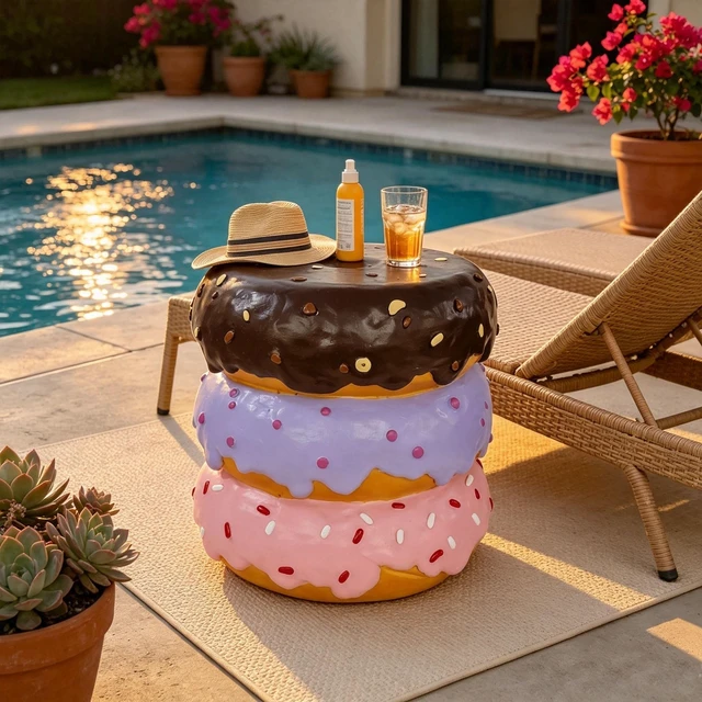 Alt view image 7 of 7 - 14 Inch Stacked Donut Stool, Colorful Dessert Character Side Table Decor Indoor and Outdoor Creative Figurine Seat
