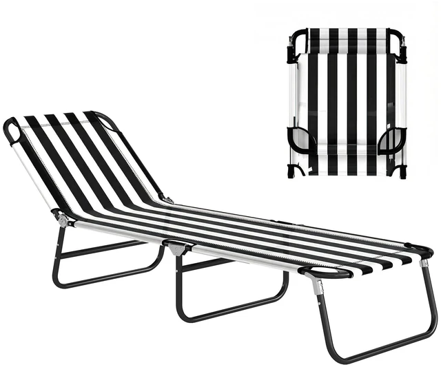 Main image of Folding Chaise Lounge Pool Chairs, Outdoor Sun Tanning Chairs with 5 Level Reclining Back Steel Frame for Beach Yard