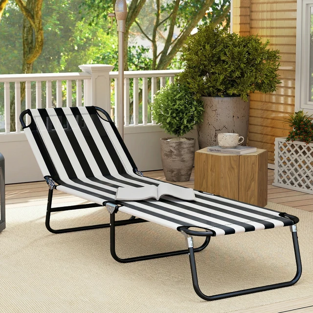Alt view image 2 of 7 - Folding Chaise Lounge Pool Chairs, Outdoor Sun Tanning Chairs with 5 Level Reclining Back Steel Frame for Beach Yard