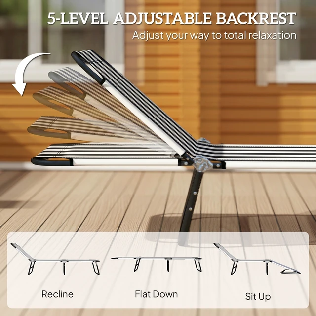 Alt view image 6 of 7 - Folding Chaise Lounge Pool Chairs, Outdoor Sun Tanning Chairs with 5 Level Reclining Back Steel Frame for Beach Yard