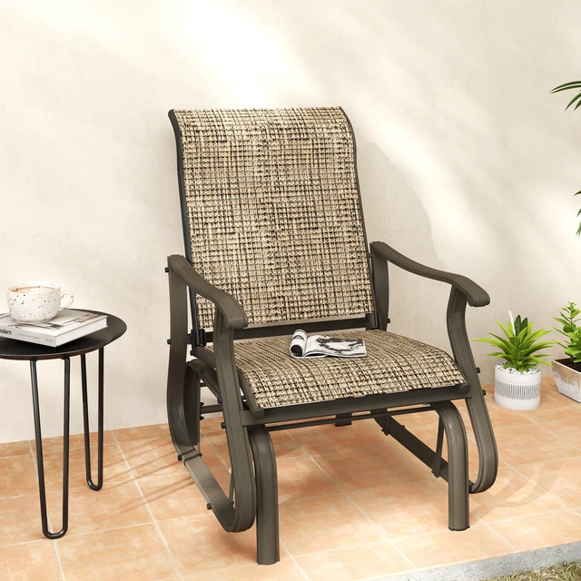 Alt view image 2 of 7 - Outdoor Glider Chair, Gliders for Outside Patio with Steel Frame and Mesh Fabric for Garden and Mixed, Mixed Light