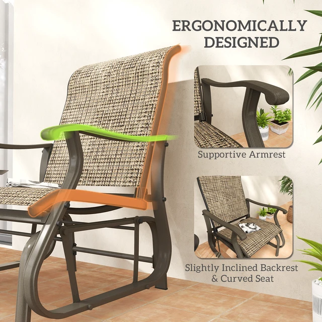 Alt view image 3 of 7 - Outdoor Glider Chair, Gliders for Outside Patio with Steel Frame and Mesh Fabric for Garden and Mixed, Mixed Light
