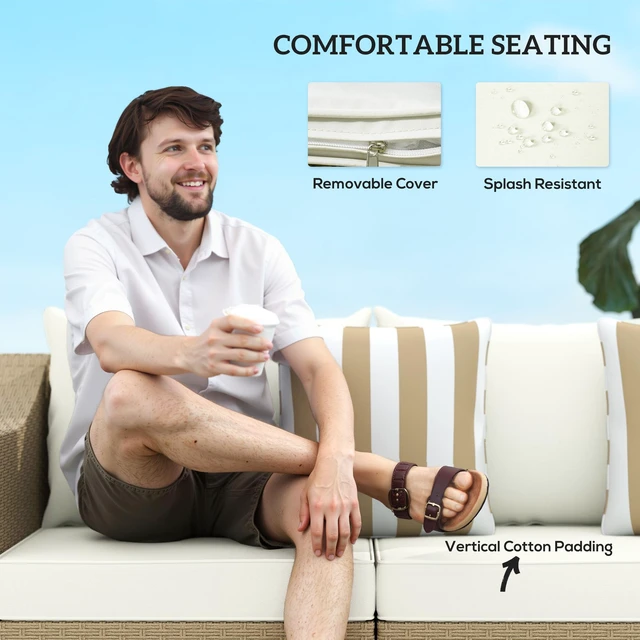 Alt view image 6 of 7 - Seater Patio Sofa, Wicker Sofa with Cushions Outdoor Furniture Rattan Couch with Throw Pillows Seating for Garden