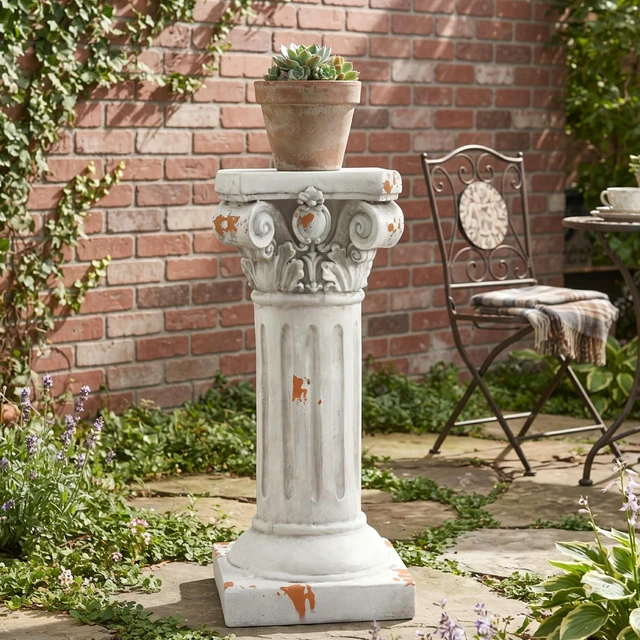Main image of 22.44 Inch Ionic Pedestal Plant Stand, Decorative Pedestal Side Table for Indoor Outdoor Entryway Garden Assembly