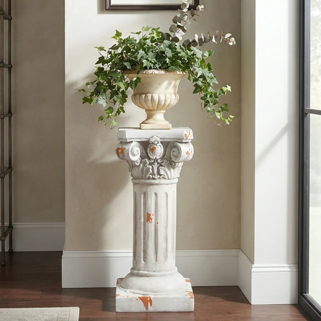 Alt view image 3 of 7 - 22.44 Inch Ionic Pedestal Plant Stand, Decorative Pedestal Side Table for Indoor Outdoor Entryway Garden Assembly