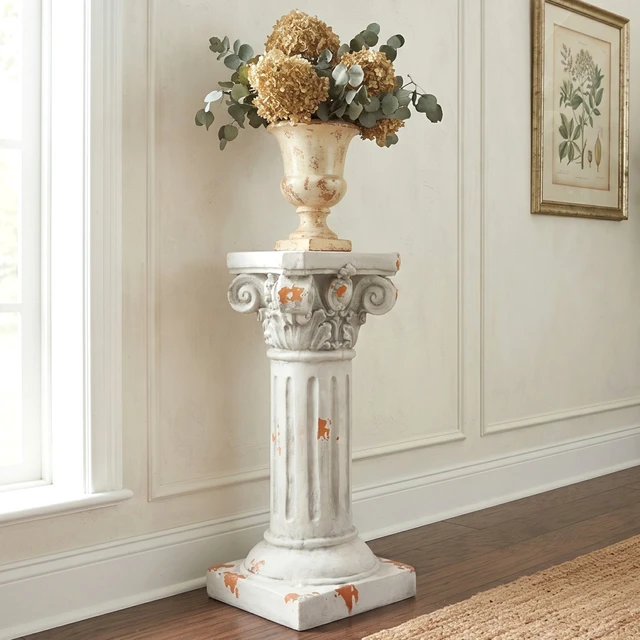 Alt view image 4 of 7 - 22.44 Inch Ionic Pedestal Plant Stand, Decorative Pedestal Side Table for Indoor Outdoor Entryway Garden Assembly
