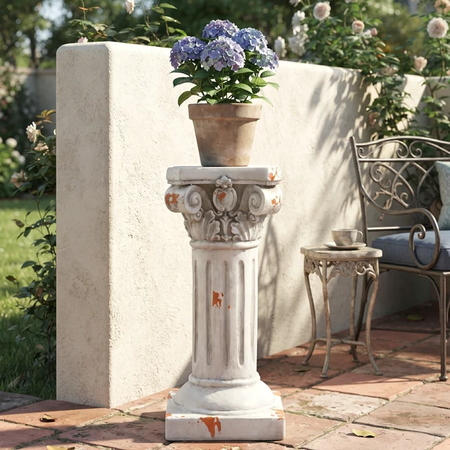 Alt view image 2 of 7 - 22.44 Inch Ionic Pedestal Plant Stand, Decorative Pedestal Side Table for Indoor Outdoor Entryway Garden Assembly