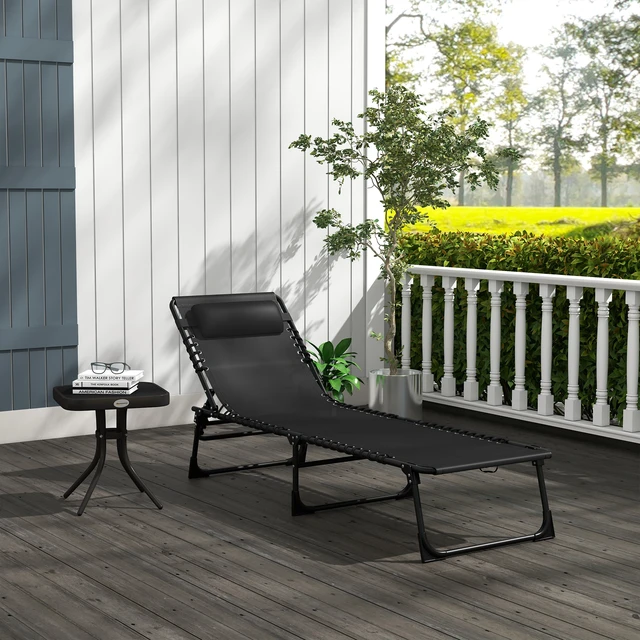Alt view image 2 of 7 - Folding Chaise Lounge Chair, Patio Sun Tanning Chair Outdoor Chaise Lounger with Position Reclining Back Breathable