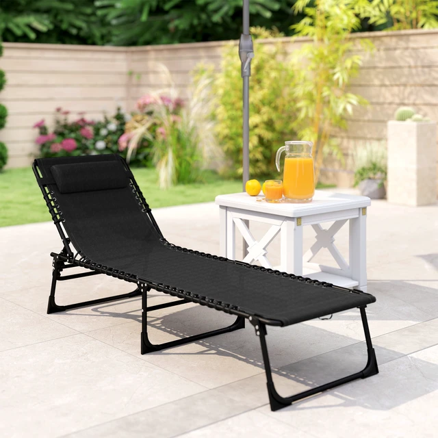 Alt view image 4 of 7 - Folding Chaise Lounge Chair, Patio Sun Tanning Chair Outdoor Chaise Lounger with Position Reclining Back Breathable