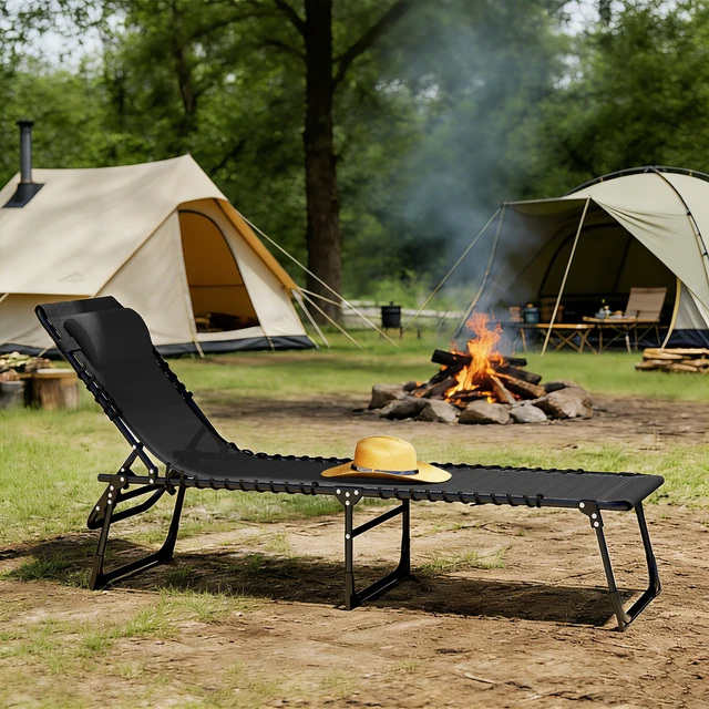 Alt view image 3 of 7 - Folding Chaise Lounge Chair, Patio Sun Tanning Chair Outdoor Chaise Lounger with Position Reclining Back Breathable