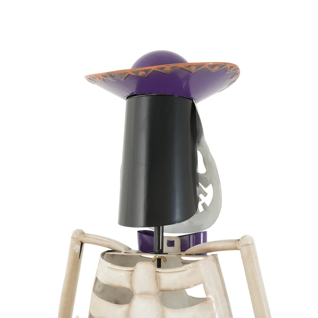 Alt view image 6 of 7 - Halloween Skeleton Guitar Yard Decoration, 61.8 Inch Metal Skeleton Statue with Purple Hat and Bow Tie for Outdoor Lawn