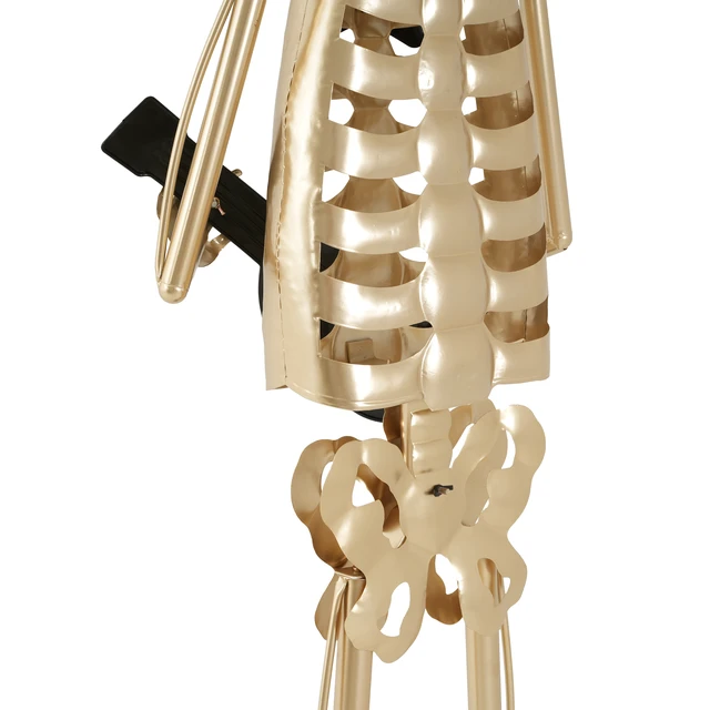 Alt view image 4 of 7 - Metal Skeleton Musician Statue, 64.6 Inch Standing Guitar Player Skeleton with Top Hat and Bow Tie Large Metal