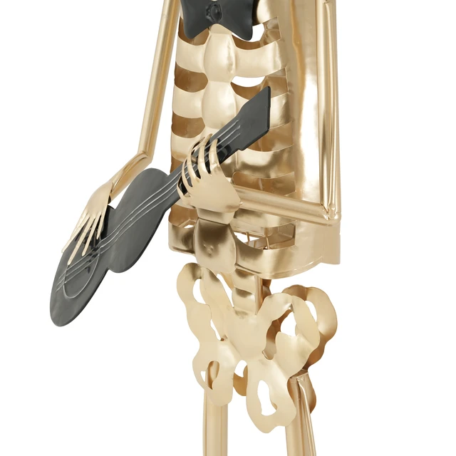 Alt view image 5 of 7 - Metal Skeleton Musician Statue, 64.6 Inch Standing Guitar Player Skeleton with Top Hat and Bow Tie Large Metal