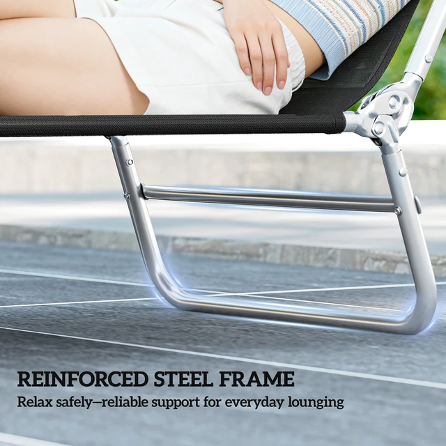 Alt view image 3 of 7 - Folding Chaise Lounge Chair, Pool Sun Tanning Chair Outdoor Lounge with Reclining Back Breathable Mesh Seat Headrest