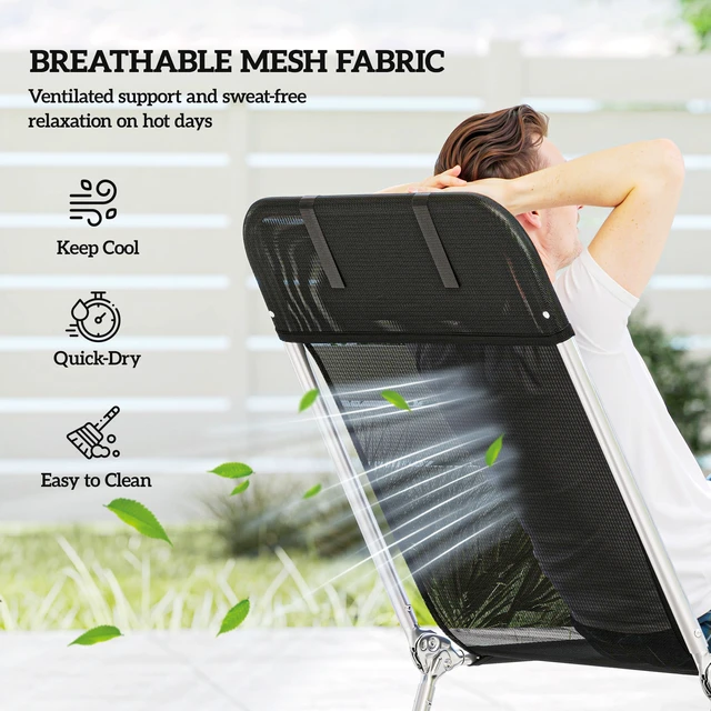 Alt view image 5 of 7 - Folding Chaise Lounge Chair, Pool Sun Tanning Chair Outdoor Lounge with Reclining Back Breathable Mesh Seat Headrest