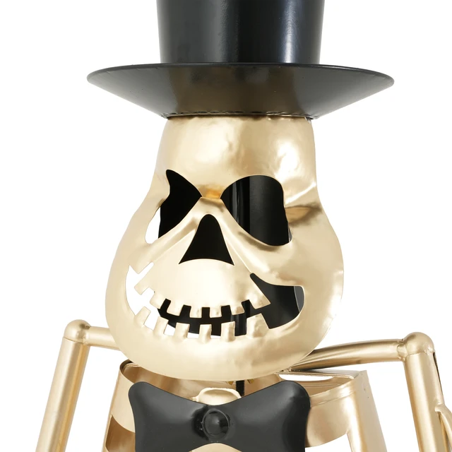 Alt view image 6 of 7 - Metal Skeleton Musician Statue, 64.6 Inch Standing Guitar Player Skeleton with Top Hat and Bow Tie Large Metal