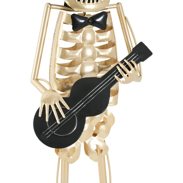 Alt view image 7 of 7 - Metal Skeleton Musician Statue, 64.6 Inch Standing Guitar Player Skeleton with Top Hat and Bow Tie Large Metal