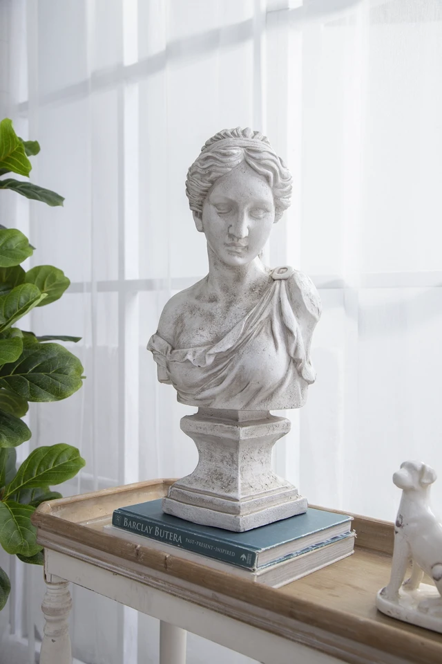 Alt view image 6 of 7 - 10 9x22 Inch Bust Women in Magnesian, Sculpture for Garden Decor, Antique White, Magnesium Oxide, Statues Sculptures
