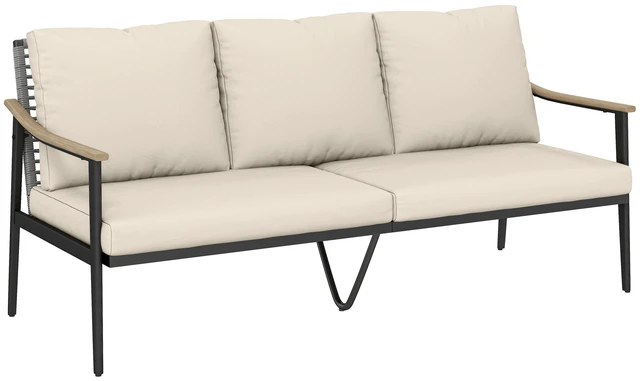 Main image of Outdoor Patio Couch, Seater Outdoor Sofa with Effect Armrests and Wicker Backrest Patio Furniture Couch with Cushions