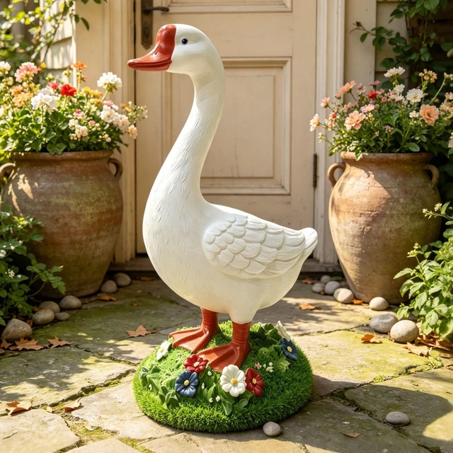 Main image of 20 Inch DIY Paintable Goose Garden Statue, Magnesia Outdoor Yard Sculpture Goose Decor for Patio Lawn, White, Magnesium
