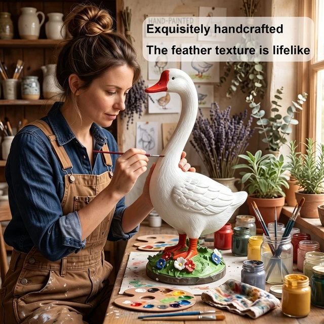 Alt view image 2 of 7 - 20 Inch DIY Paintable Goose Garden Statue, Magnesia Outdoor Yard Sculpture Goose Decor for Patio Lawn, White, Magnesium