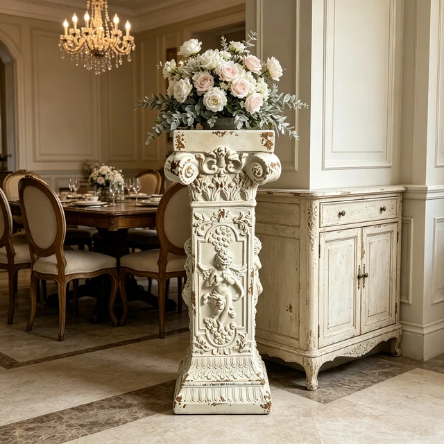 Alt view image 2 of 7 - Pedestal Column Plant 33.46 Inch Tall Roman Column with Base Roman Pillar Greek Magnesium Oxide Large Size Statue