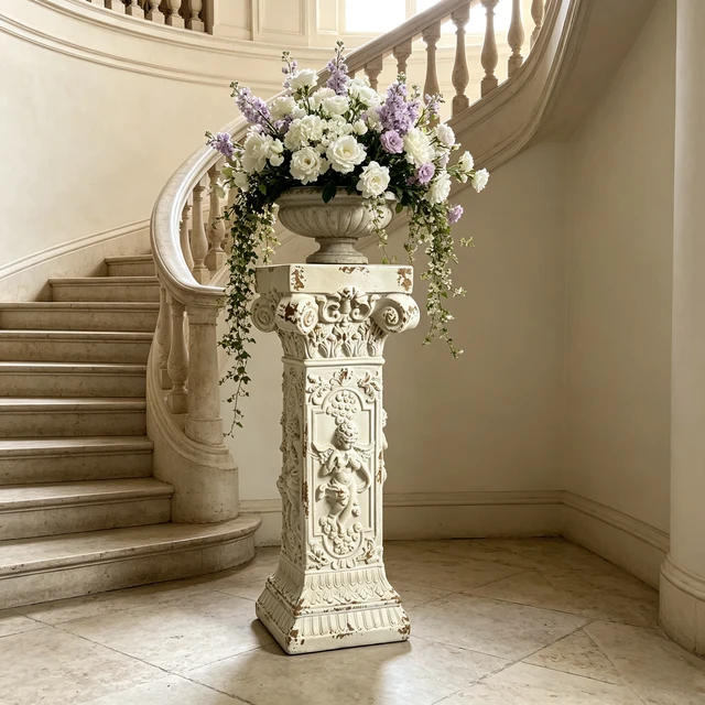 Alt view image 3 of 7 - Pedestal Column Plant 33.46 Inch Tall Roman Column with Base Roman Pillar Greek Magnesium Oxide Large Size Statue