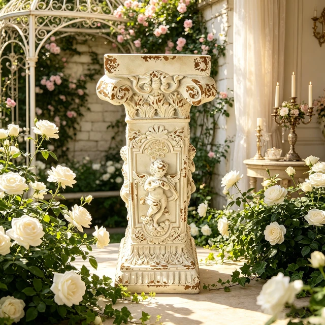 Alt view image 4 of 7 - Pedestal Column Plant 33.46 Inch Tall Roman Column with Base Roman Pillar Greek Magnesium Oxide Large Size Statue