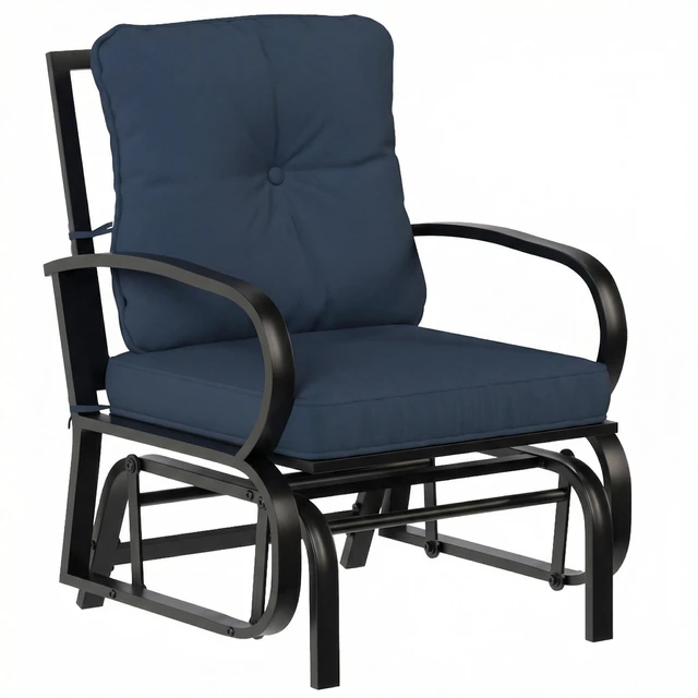 Main image of Outdoor Glider Chair, Patio Glider with Cushions Steel Frame Curved Armrests Single Rocking Chair for Yard Garden