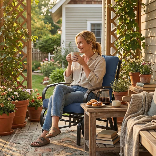 Alt view image 2 of 7 - Outdoor Glider Chair, Patio Glider with Cushions Steel Frame Curved Armrests Single Rocking Chair for Yard Garden