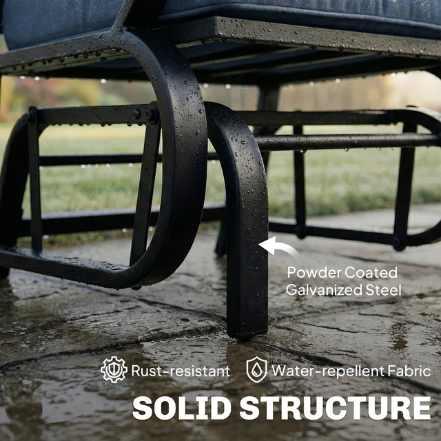 Alt view image 5 of 7 - Outdoor Glider Chair, Patio Glider with Cushions Steel Frame Curved Armrests Single Rocking Chair for Yard Garden