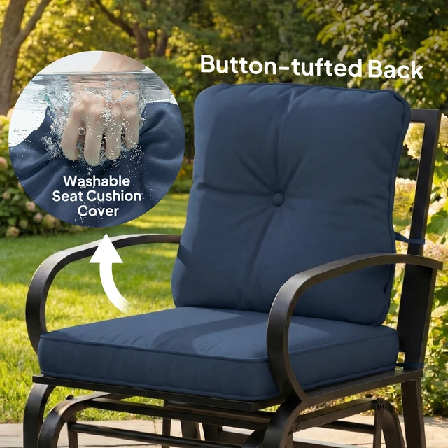 Alt view image 3 of 7 - Outdoor Glider Chair, Patio Glider with Cushions Steel Frame Curved Armrests Single Rocking Chair for Yard Garden