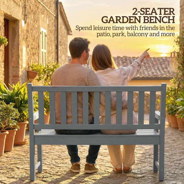 Alt view image 6 of 7 - Outdoor Bench, 49 Inch All Weather HDPE Garden Bench 2 Person Patio Loveseat with 528 LBS Capacity Curved Seat for Park