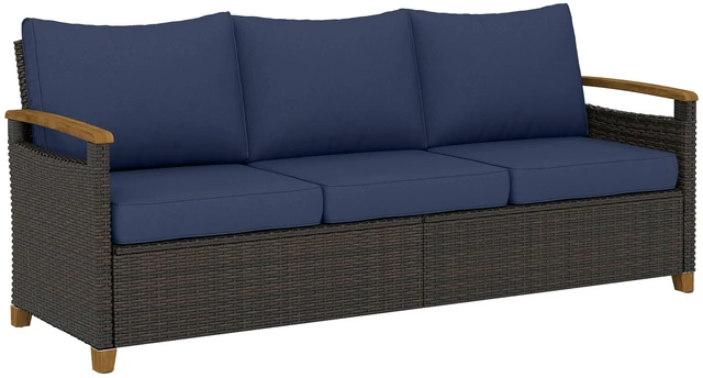 Main image of Seater Outdoor Couch Sofa, Wicker Patio Couch with Wide Seating 4 Inch Foam Cushions Effect Armrests and Legs Patio