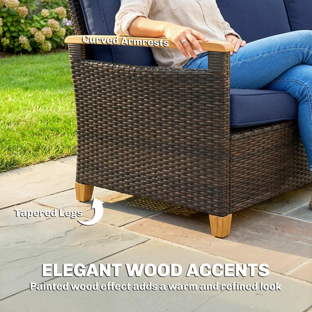 Alt view image 2 of 7 - Seater Outdoor Couch Sofa, Wicker Patio Couch with Wide Seating 4 Inch Foam Cushions Effect Armrests and Legs Patio