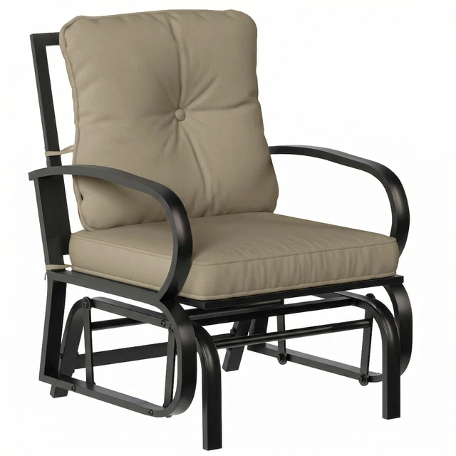 Main image of Outdoor Glider Chair, Patio Glider with Cushions Steel Frame Curved Armrests Single Rocking Chair for Yard Garden