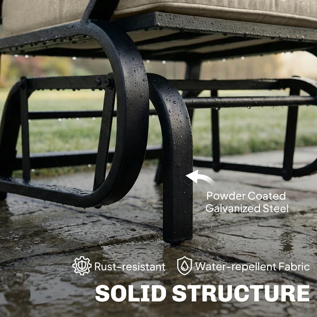 Alt view image 5 of 7 - Outdoor Glider Chair, Patio Glider with Cushions Steel Frame Curved Armrests Single Rocking Chair for Yard Garden