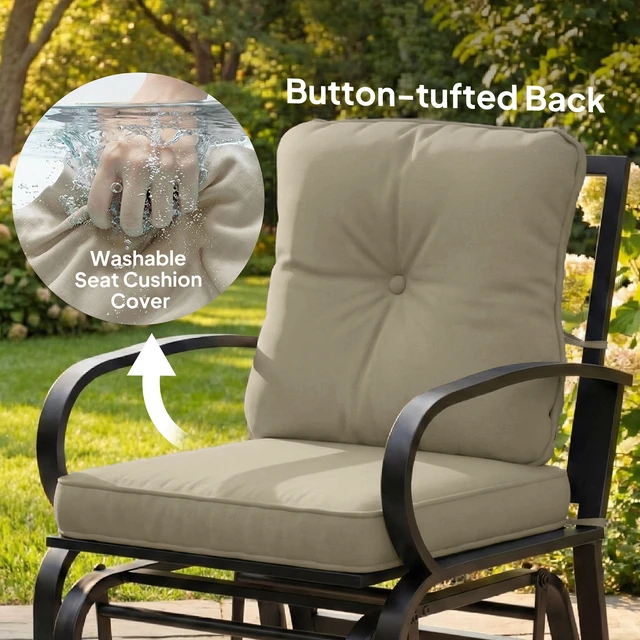 Alt view image 3 of 7 - Outdoor Glider Chair, Patio Glider with Cushions Steel Frame Curved Armrests Single Rocking Chair for Yard Garden