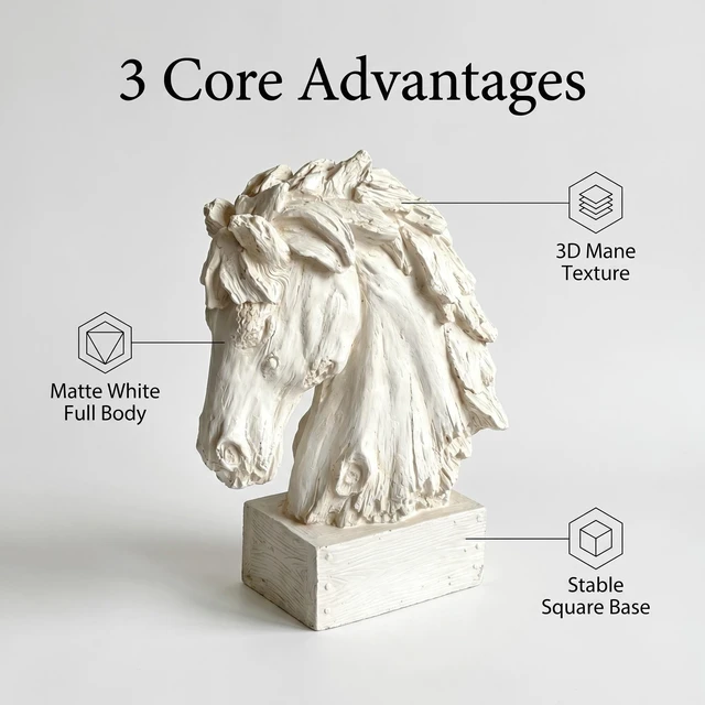 Alt view image 2 of 7 - Weathered Texture Horse Head Sculpture Decor, 19 Inch Handcrafted Polyresin Horse Bust Statue Western Art Tabletop