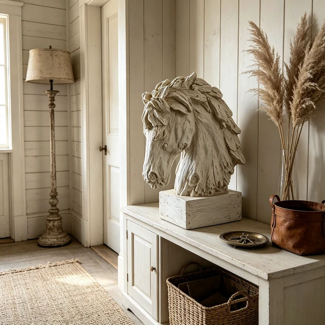 Alt view image 5 of 7 - Weathered Texture Horse Head Sculpture Decor, 19 Inch Handcrafted Polyresin Horse Bust Statue Western Art Tabletop