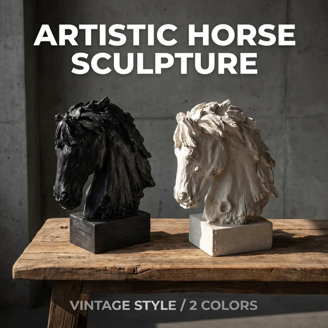 Alt view image 6 of 7 - Weathered Texture Horse Head Sculpture Decor, 19 Inch Handcrafted Polyresin Horse Bust Statue Western Art Tabletop