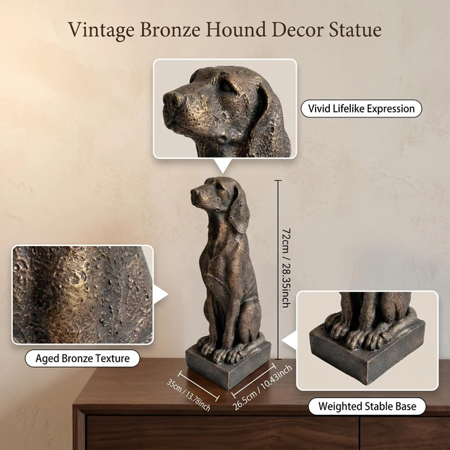 Alt view image 3 of 7 - Sitting Hound Dog Statue, 29 Inch Resin Hunting Dog Sculpture Decor for Living Entryway Table Shelf Indoor Decor