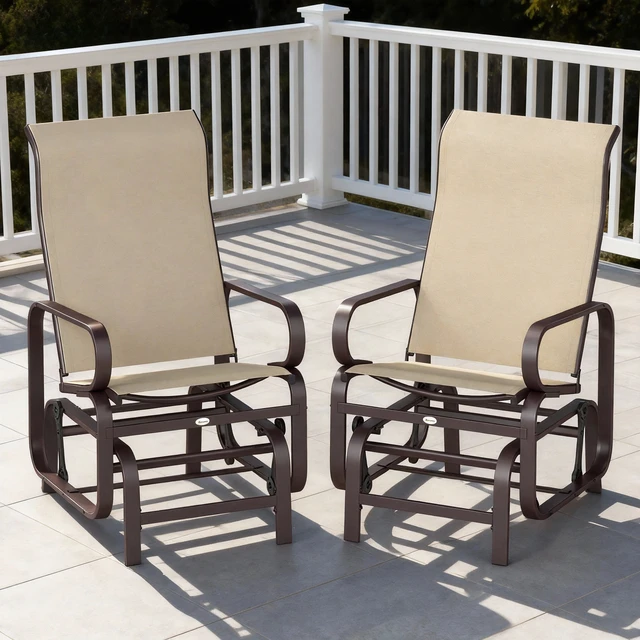 Alt view image 2 of 7 - Outdoor Glider Chair Set, Gliders for Outside Patio with Smooth Gliding Mechanism and Lightweight Construction, Khaki