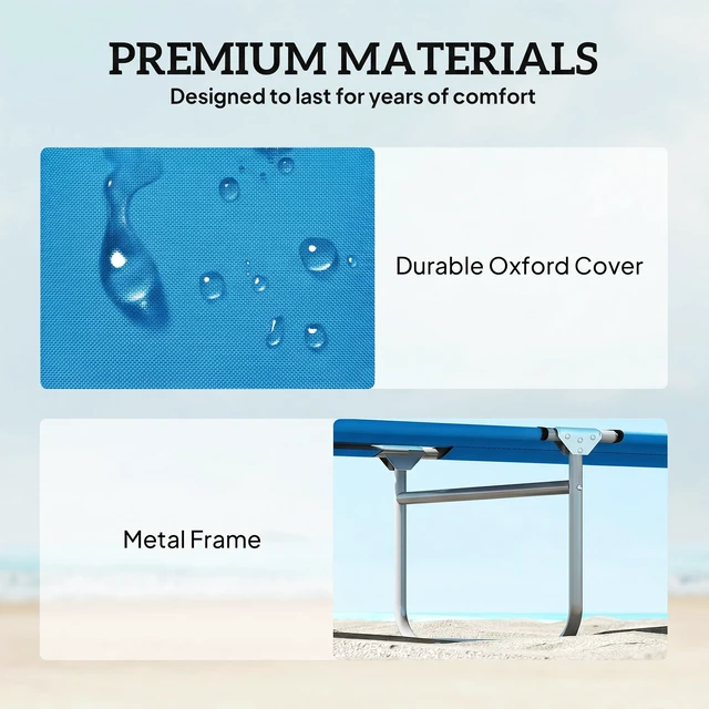 Alt view image 3 of 7 - Outdoor Lounge Chair, Adjustable Folding Chaise Lounge Tanning Chair with Sun Shade for Beach Camping Hiking, Blue
