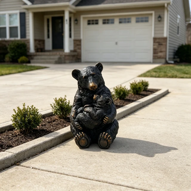 Alt view image 3 of 7 - 19 Inch Tall Mother Bear Hugging Cub Garden Statue, Animal Sculpture Decor for Patio Fence Walkway Yard Lawn Outdoor