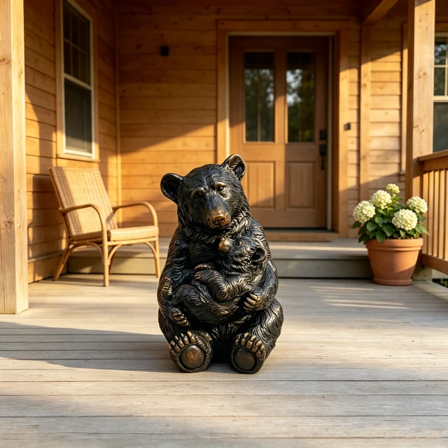 Alt view image 6 of 7 - 19 Inch Tall Mother Bear Hugging Cub Garden Statue, Animal Sculpture Decor for Patio Fence Walkway Yard Lawn Outdoor