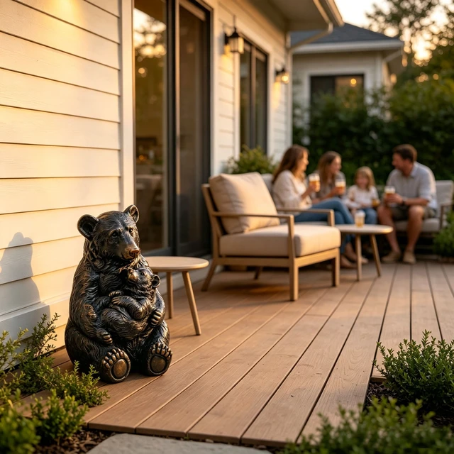 Alt view image 2 of 7 - 19 Inch Tall Mother Bear Hugging Cub Garden Statue, Animal Sculpture Decor for Patio Fence Walkway Yard Lawn Outdoor