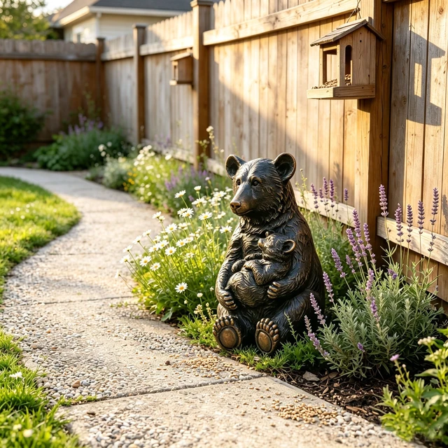Alt view image 5 of 7 - 19 Inch Tall Mother Bear Hugging Cub Garden Statue, Animal Sculpture Decor for Patio Fence Walkway Yard Lawn Outdoor