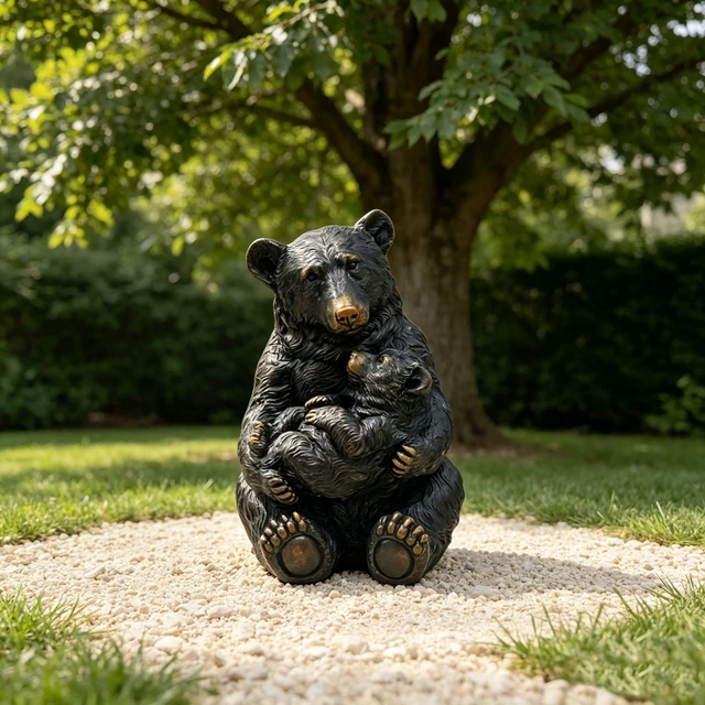 Alt view image 7 of 7 - 19 Inch Tall Mother Bear Hugging Cub Garden Statue, Animal Sculpture Decor for Patio Fence Walkway Yard Lawn Outdoor